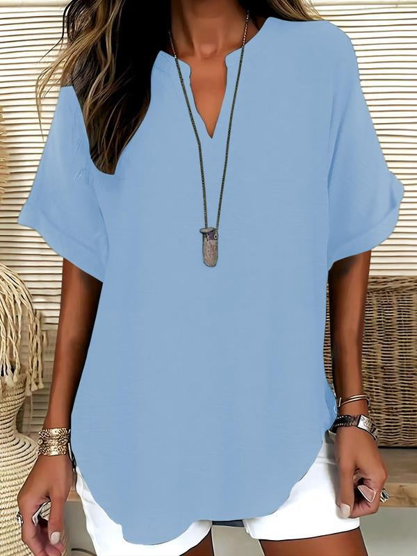 Chemise décontractée d'été ample pour femme, couleur unie