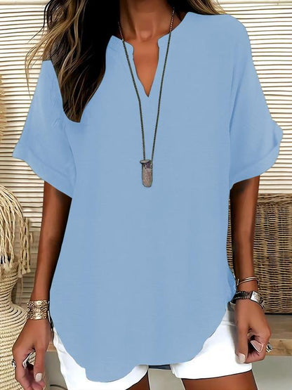 Chemise décontractée d'été ample pour femme, couleur unie