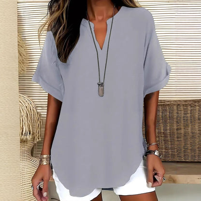 Chemise décontractée d'été ample pour femme, couleur unie