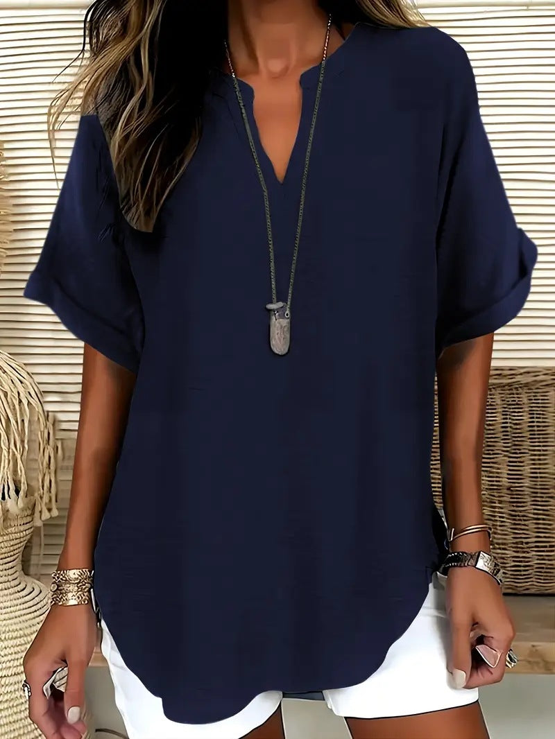 Chemise décontractée d'été ample pour femme, couleur unie