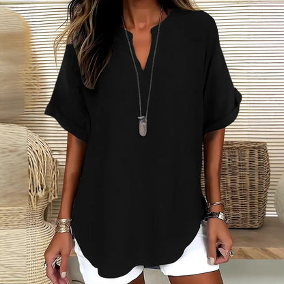 Chemise décontractée d'été ample pour femme, couleur unie