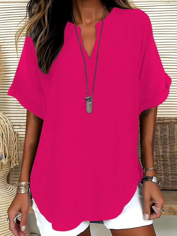 Chemise décontractée d'été ample pour femme, couleur unie