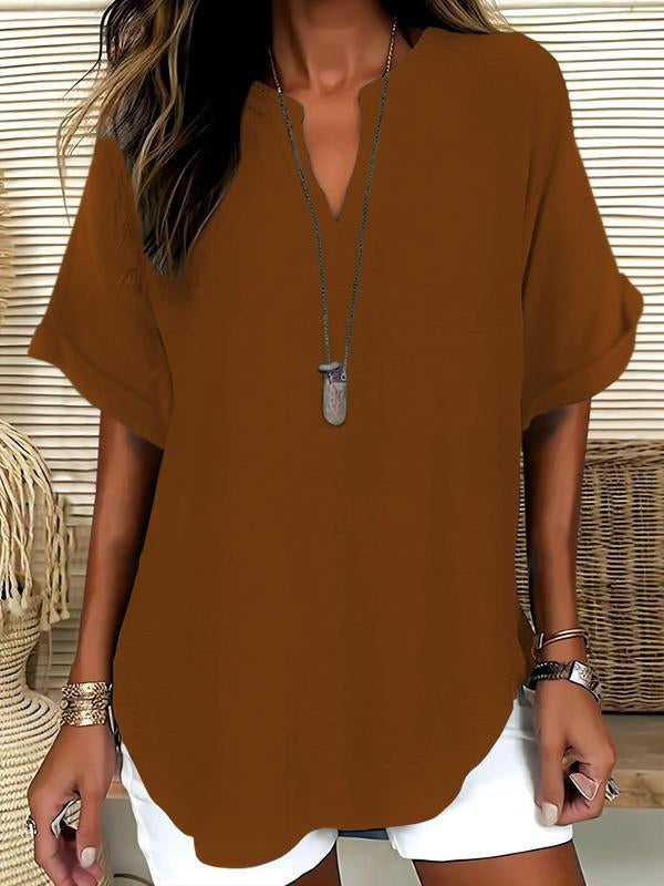 Chemise décontractée d'été ample pour femme, couleur unie