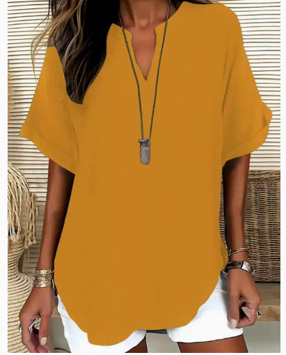 Chemise décontractée d'été ample pour femme, couleur unie