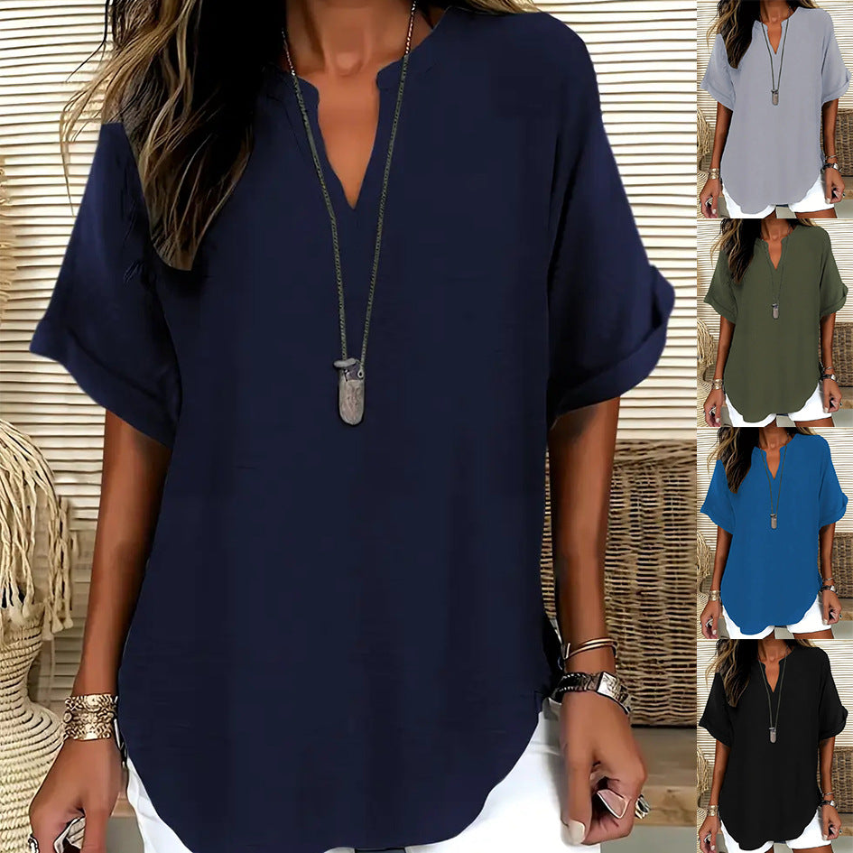 Chemise décontractée d'été ample pour femme, couleur unie