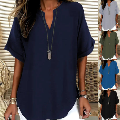 Chemise décontractée d'été ample pour femme, couleur unie