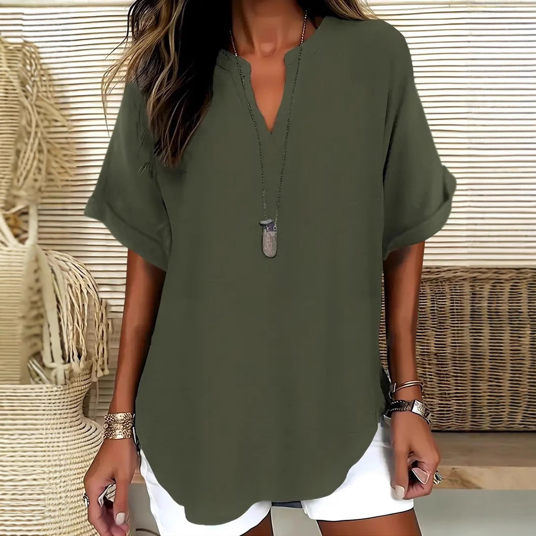 Chemise décontractée d'été ample pour femme, couleur unie