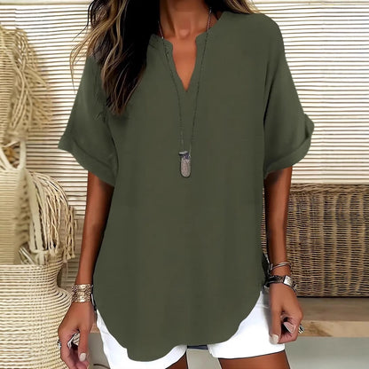 Chemise décontractée d'été ample pour femme, couleur unie