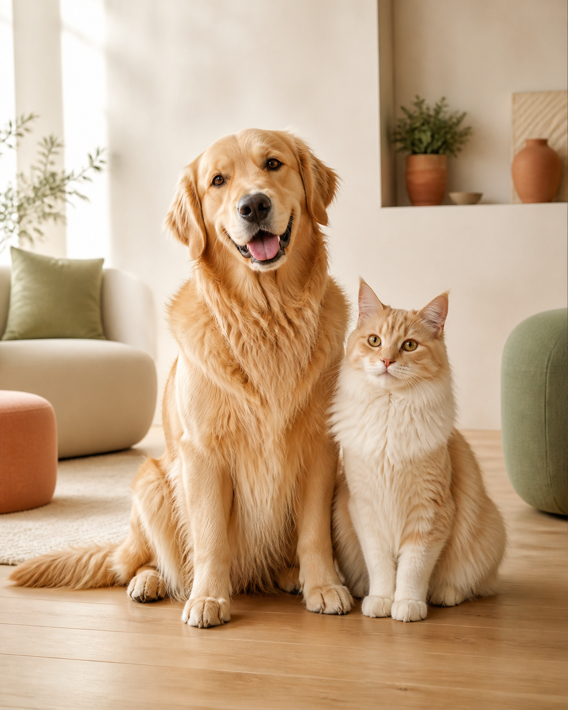 Chien et chat dans un intérieur chaleureux